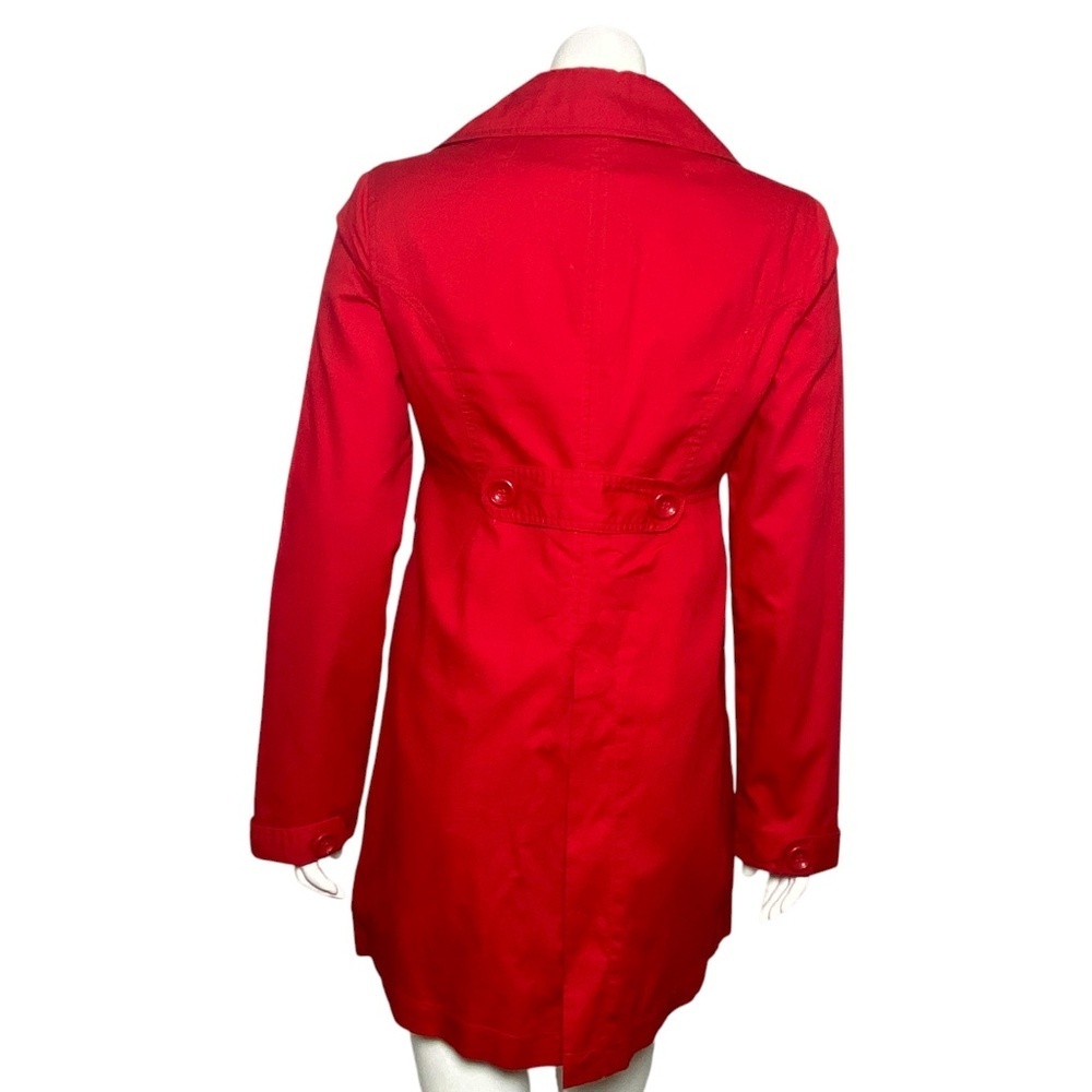 Anthropologie Tulle Trench Coat Womens Size S Red Button Up Long Sleeve Lined - Picture 5 of 8